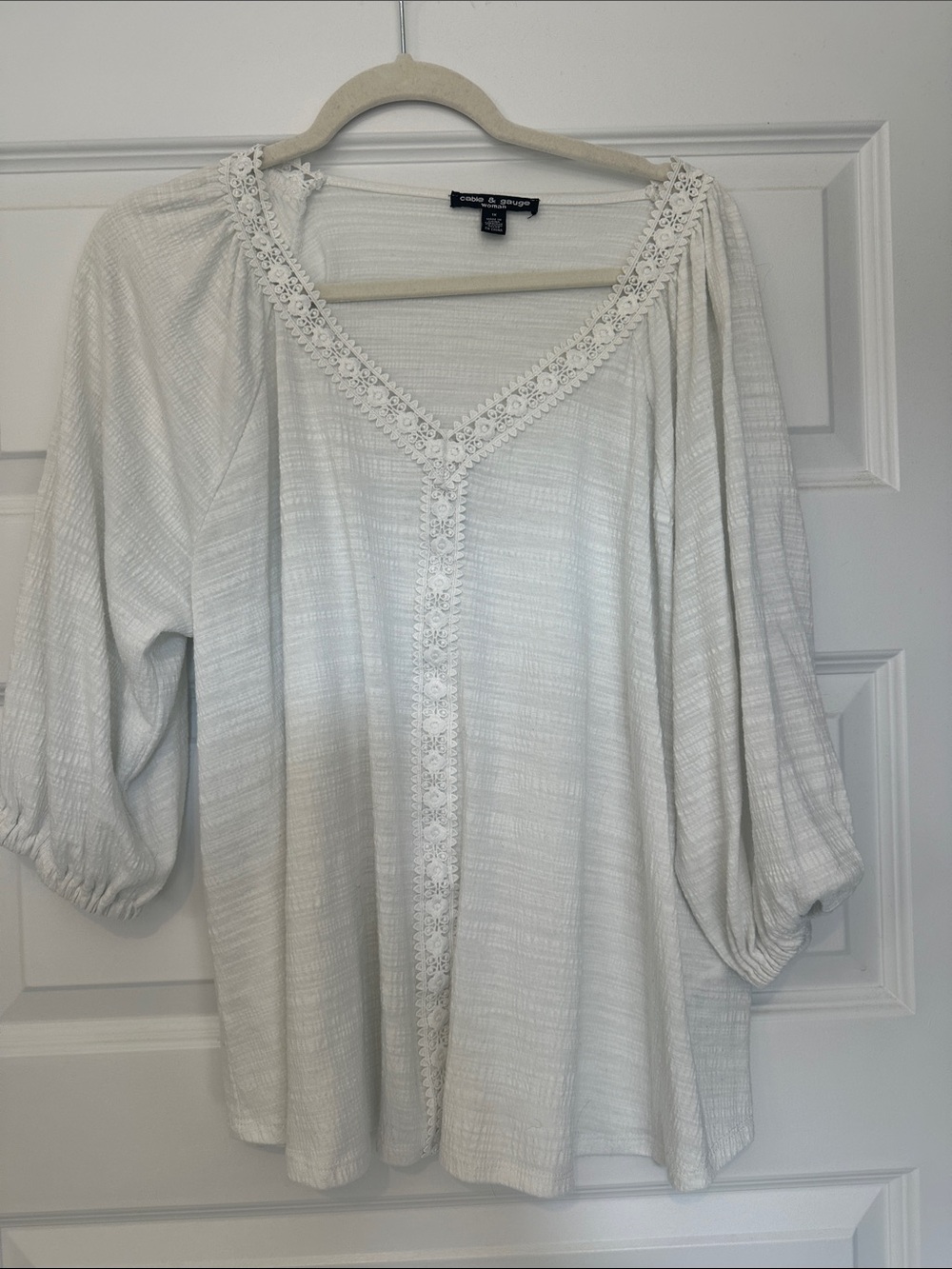 Cable & Gauge Cream Crochet-Trim V-Neck Peasant Blouse